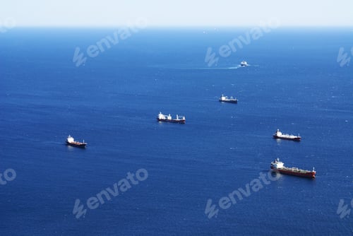 Preview: High angle shot of ships sailing in the sea in Gibraltar
