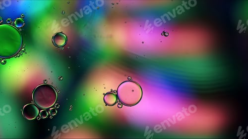 Preview: Abstract Colorful Food Oil Drops Bubbles and spheres Flowing on Water Surface