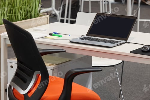 Preview: Office interior with laptop and desktop. Contemporary workplace