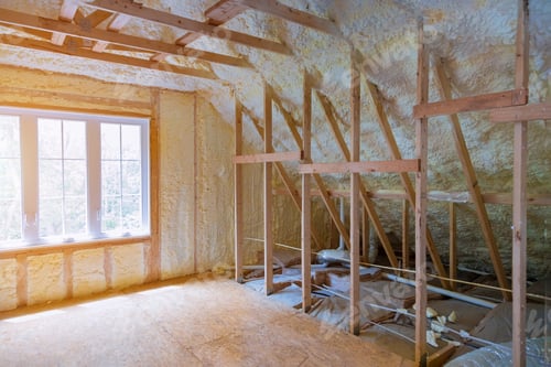Preview: Thermal insulation a new house under the roof of air conditioner vents in new home construction on
