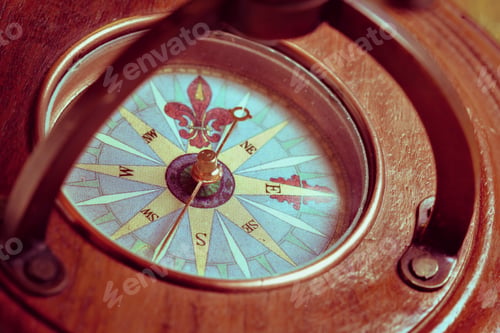 Preview: Old compass on vintage map