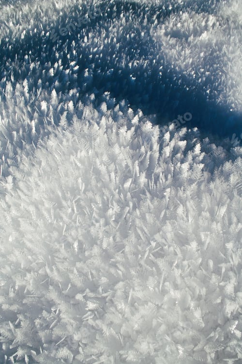 Preview: Vertical composition of white frozen snow flakes on the ground in winter nature