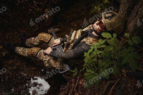 Preview: Female person having rest and possessing military qualities