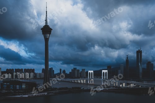 Preview: Macau,China in December 2019, Macau Tower and Cityscape
