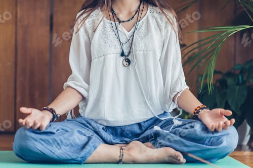 Preview: Meditation. Woman Meditate at Home.