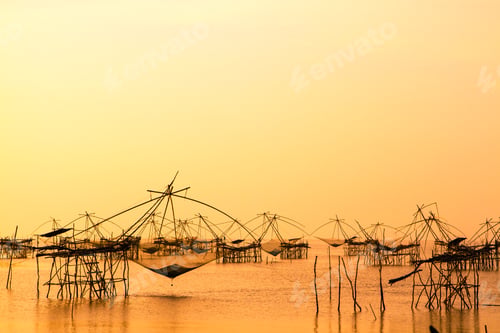 Preview: Landscape of square dip net or Yo(Thai language)made of bamboo