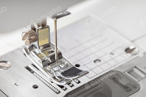 Preview: Modern White Sewing Machine Presser Foot Closeup, Macro