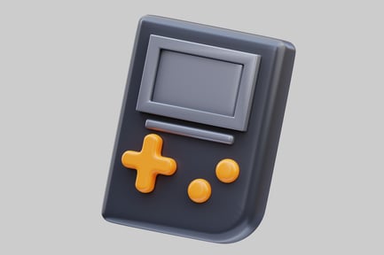 Preview: Handheld console with rectangular screen and orange controls
