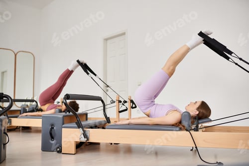 Preview: Elegance in Motion: Woman Mastering a Pivot on Rowing Machine