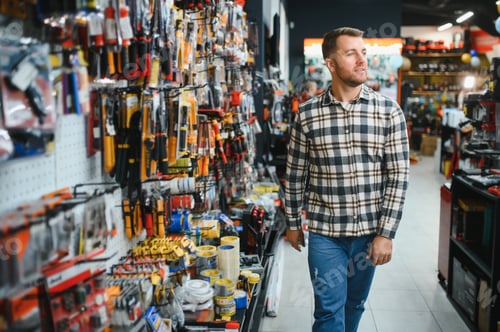 Preview: A man in a hardware store choosing a tool