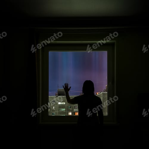 Preview: silhouette of a people looking out the window