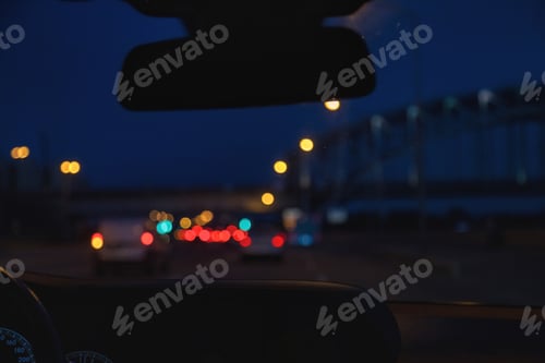Preview: Car windshield view on New York night highway with car and street lamps