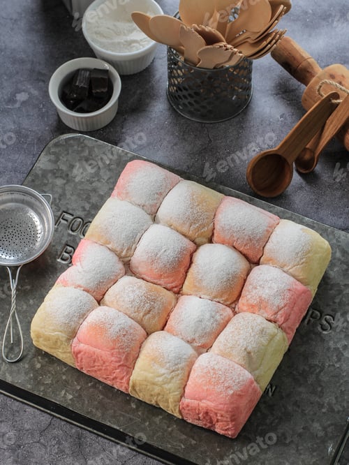 Preview: Fresh Baked Japanese Soft and Fluffy Bun Bread, Popular as Hokaido Milk Bread with Pastel Colours