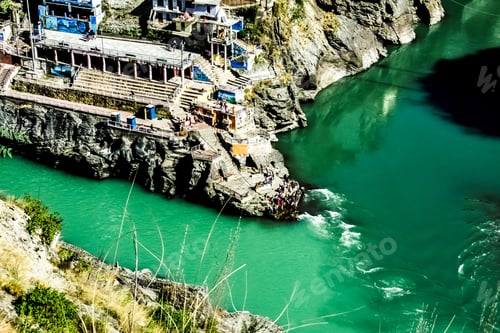 Preview: Confluence of River Bhagirathi and River Alkananda in Debprayad. Uttarakhand, India.