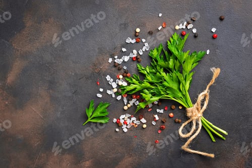 Preview: Parsley, salt and pepper. Culinary background