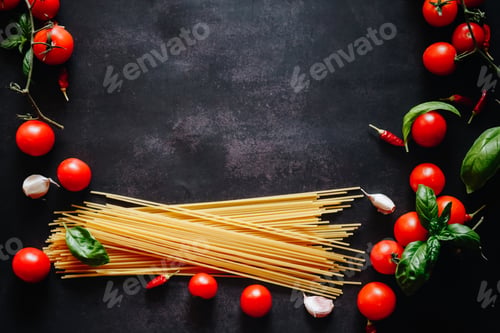 Preview: Ingredients for Cooking Italian Pasta Dish Overhead