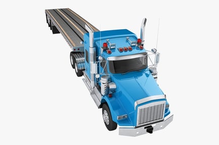 Preview: Long Hood Semi Truck with Flatbed Trailer