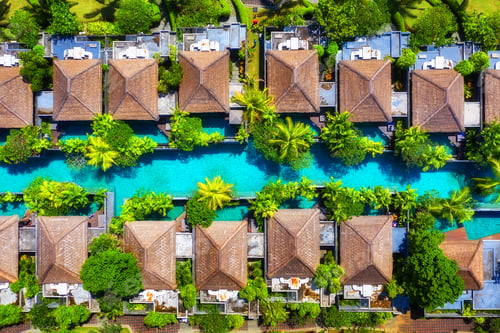 Preview: Landscape from the air in the Indonesia. Houses and pool