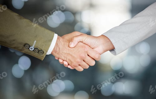 Preview: Business people, handshake and partnership, agreement or welcome with deal, onboarding and thank yo
