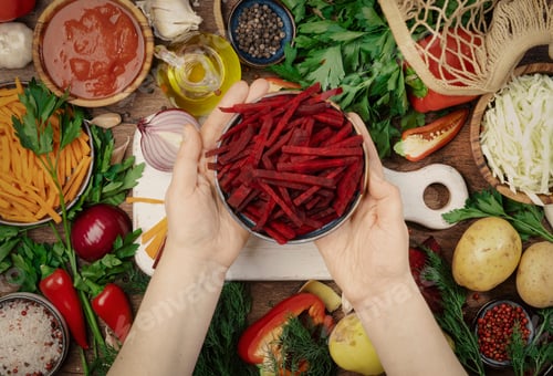 Preview: Fresh vegan vegetarian ingredients, vegetables, spices, herbs for healthy eating