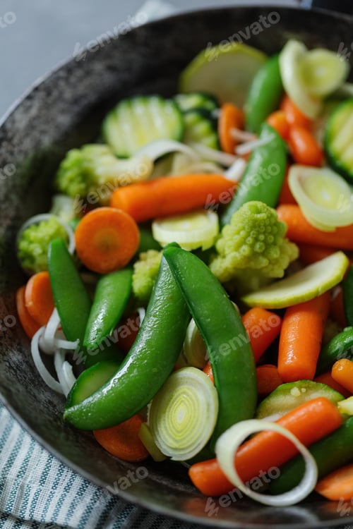 Preview: Vegan vegetables on pan on table