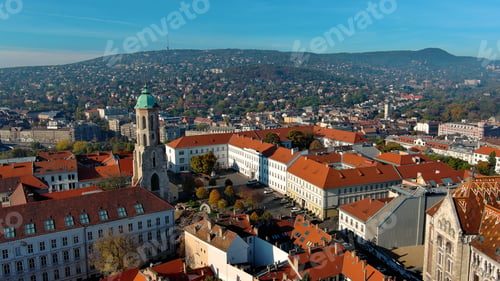 Preview: Aerial view of Budapest city skyline. Church of Mary Magdalene of Buda, Hungary