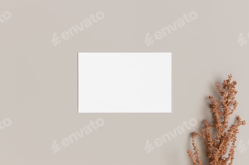 Preview: White business card mockup 85x55mm with a dry flower.