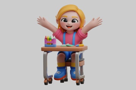 Preview: Schoolgirl at desk with crayons