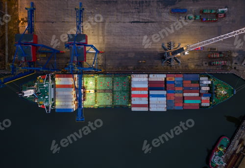 Preview: Aerial drone view of Large car cargo ship entering the port in Varna