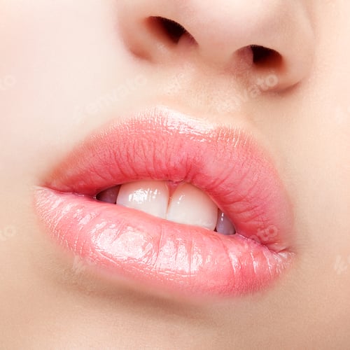 Preview: Close-Up Beauty Shot Of Female Full Lips With Healthy Skin And Rose Color Lips