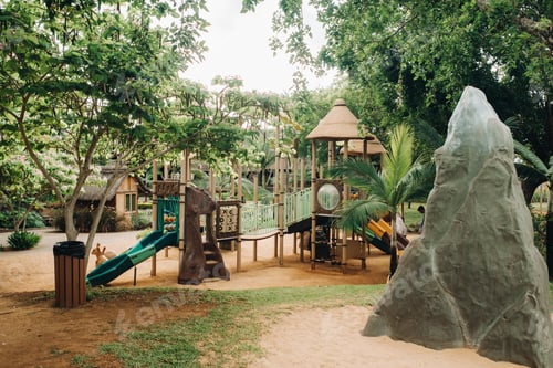 Visualização: A public Playground in a Park on the island of Mauritius. Colorful Playground in the Park. A Park
