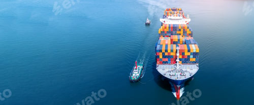 Preview: Front view of Cargo container ship carrying container and running out international