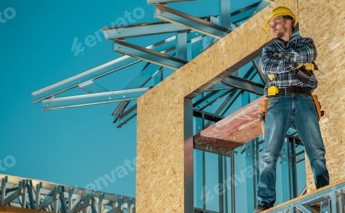 Preview: Contractor Worker Assembling Skeleton Steel Frame