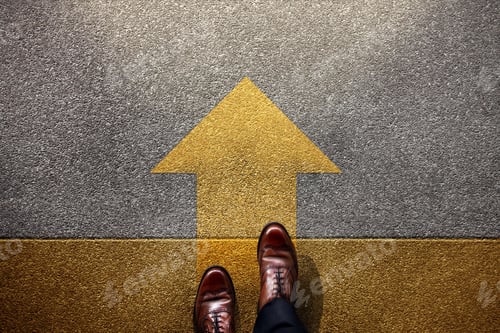 Preview: Standing at yellow Arrow on the road, Determination, direction, motivation, Start
