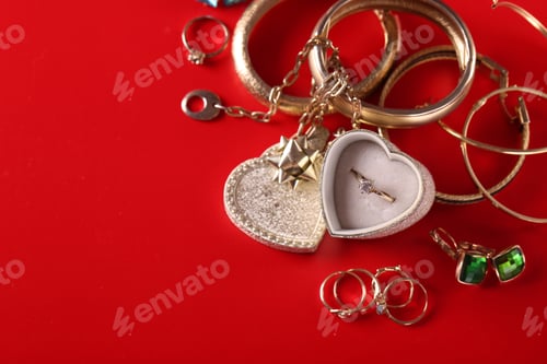 Preview: gold jewelry, ring, bracelets and pendants for gift valentine's day