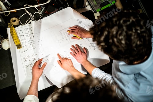 Preview: Two colleagues working on a construction plan together