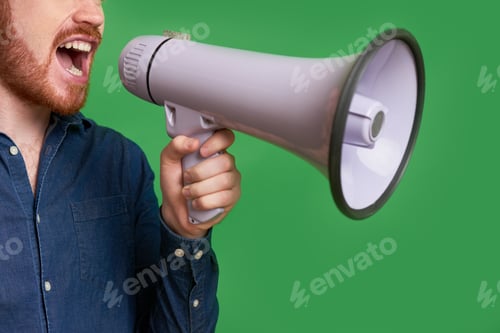 Preview: Screaming Through Loudspeaker Isolated On Green Background
