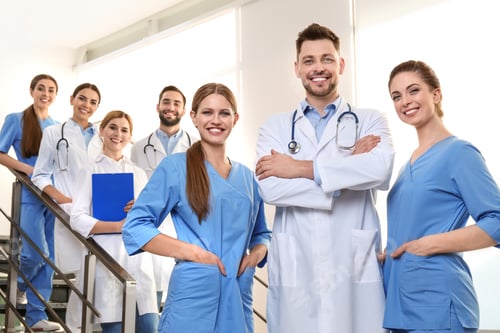 Preview: Group of medical doctors at clinic. Unity concept
