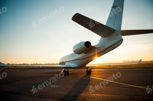Preview: Ready to take off. Rear view of airplane taking off from airport