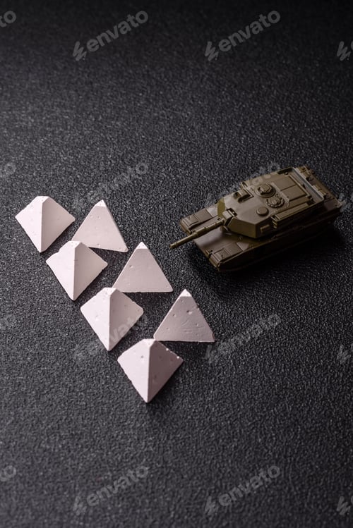 Preview: Anti-tank barrier or dragon's teeth made of concrete and iron as a fortification. Dragon's teeth