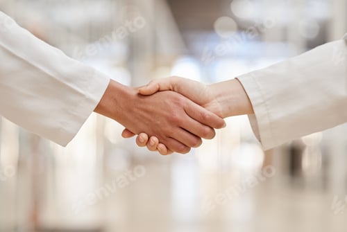 Preview: Doctors, partnership and handshake for collaboration, agreement and teamwork. Shaking hands, medica