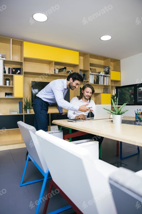 Preview: Two young businessmen working at office