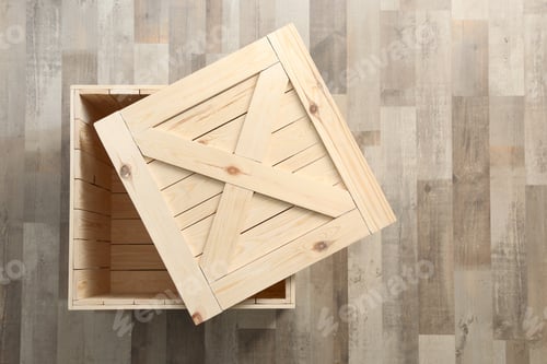 Preview: Wooden crate on floor, top view. Space for text