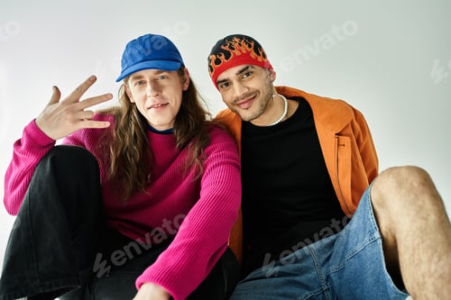 Two Young Men in Colorful Clothing Posing