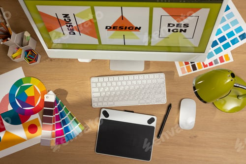 Preview: Creative professional designer's desk from above