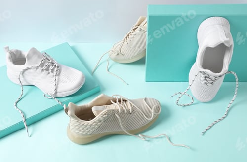 Preview: Stylish shoes with laces on turquoise background