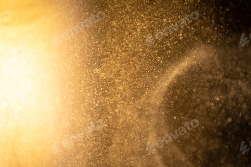 Preview: Gold dust particles abstract Bokeh star particle on Black Background. Futuristic dots in space.