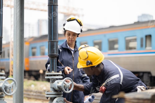 Preview: Engineer checks valve of water pump at train station