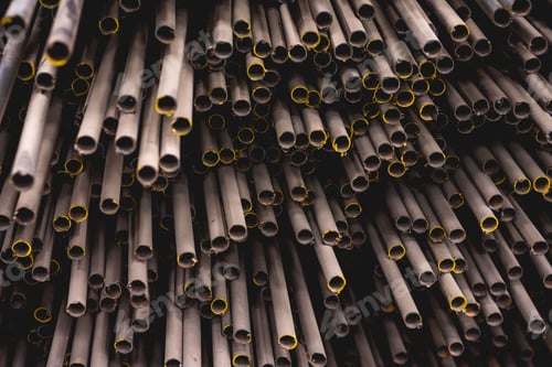 Preview: Closeup of a stack of steel pipes