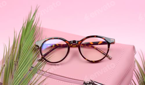 Preview: Leopard goggles. Stylish glasses and a pink women's bag on a pink background.
